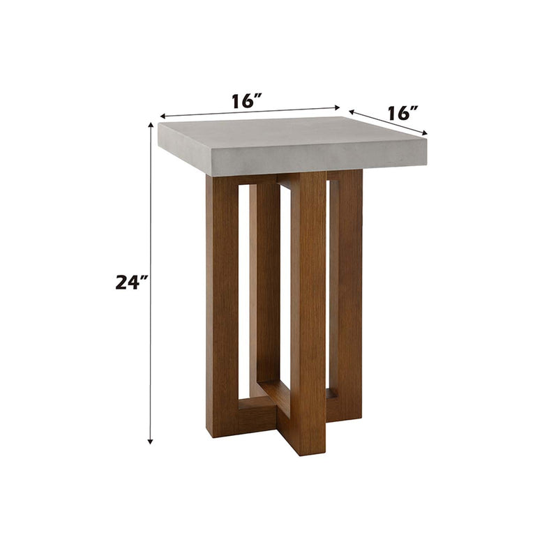 Keven End Table, Faux Concrete Top & Walnut  Finish Acme
