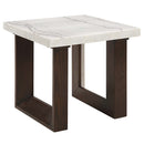 Edwyn End Table, White Natural Marble Top & Brown Finish Acme
