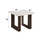 Edwyn End Table, White Natural Marble Top & Brown Finish Acme
