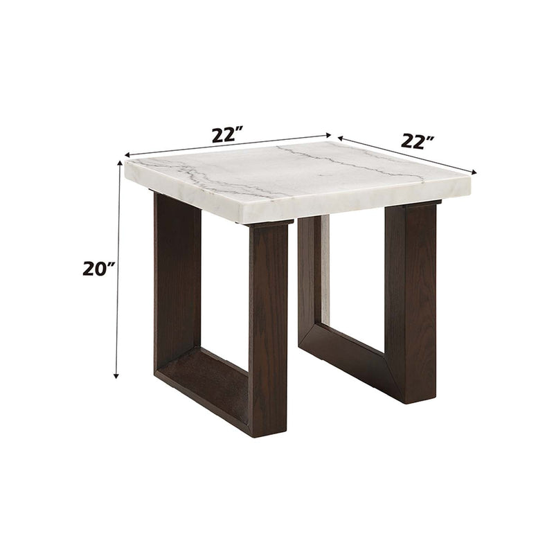 Edwyn End Table, White Natural Marble Top & Brown Finish Acme