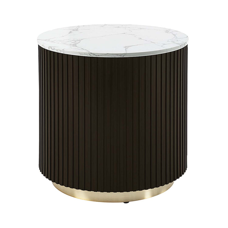 Clayten End Table, White Natural Marble Top & Espreeso Finish Acme
