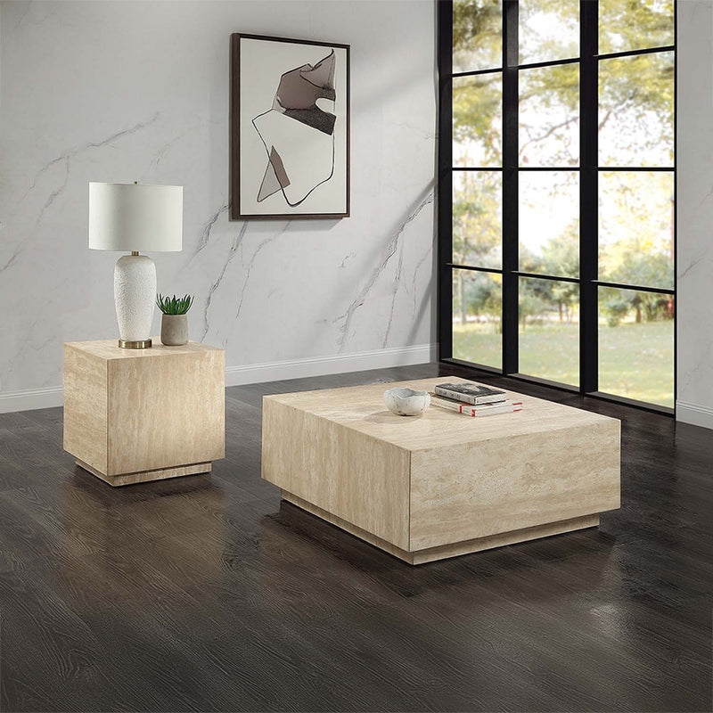 Deon End Table, Beige Travertine Acme