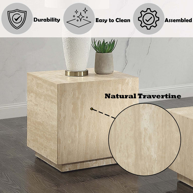 Deon End Table, Beige Travertine Acme