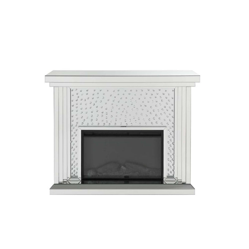 Nysa 47" Fireplace, Mirrored & Faux Crystals Acme