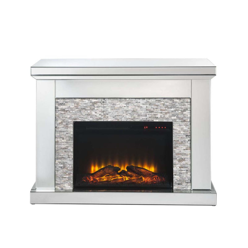 Laksha 48" Fireplace, Mirrored & Stone Acme