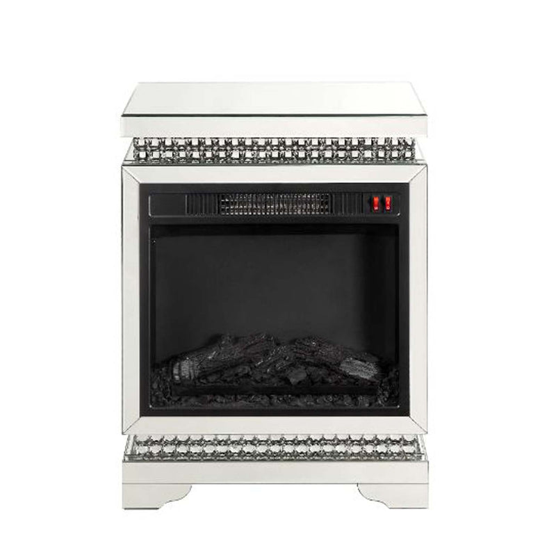 Lotus 21" Fireplace, Mirrored & Faux Ice Cube Crystals Acme