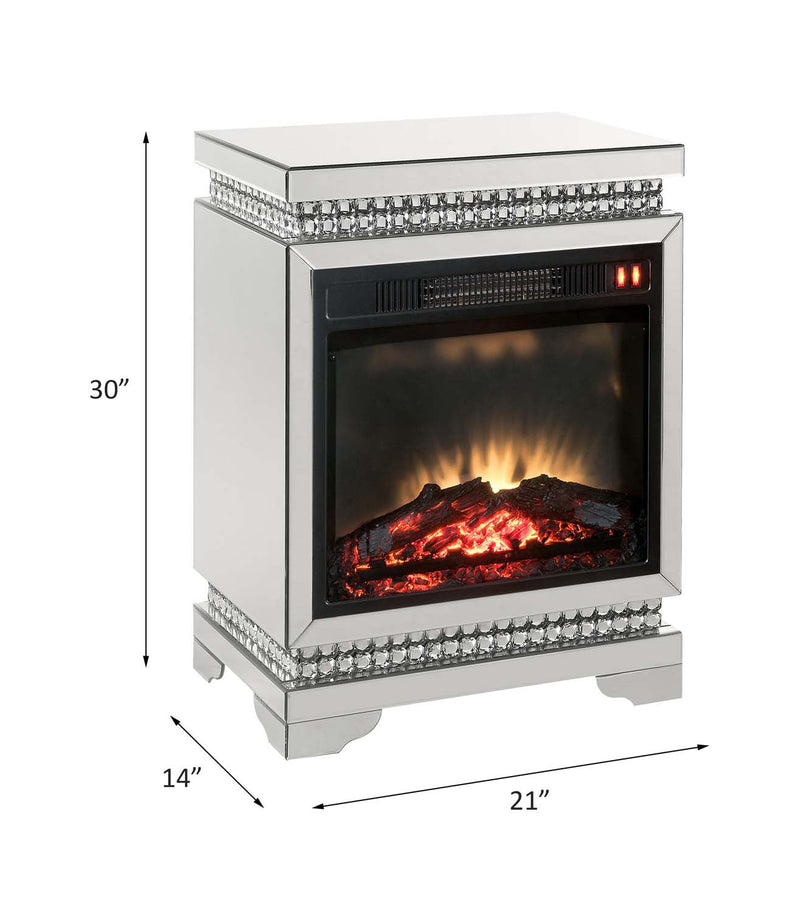 Lotus 21" Fireplace, Mirrored & Faux Ice Cube Crystals Acme