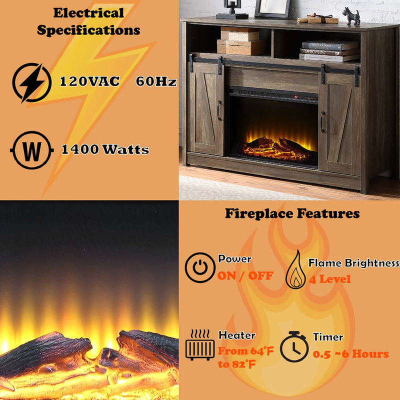 Tobias 51" Fireplace, Rustic Oak Finish Acme