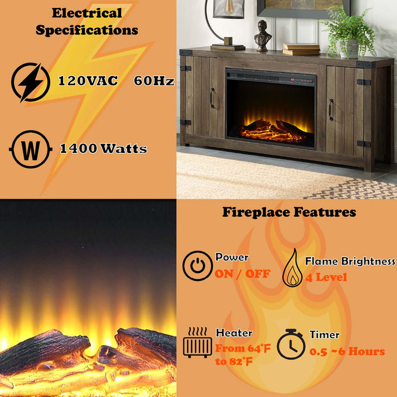 Tobias 54" Fireplace, Rustic Oak Finish Acme