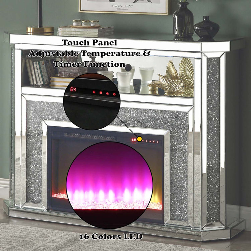Noralie 51" Fireplace, Mirrored & Faux Diamonds Acme