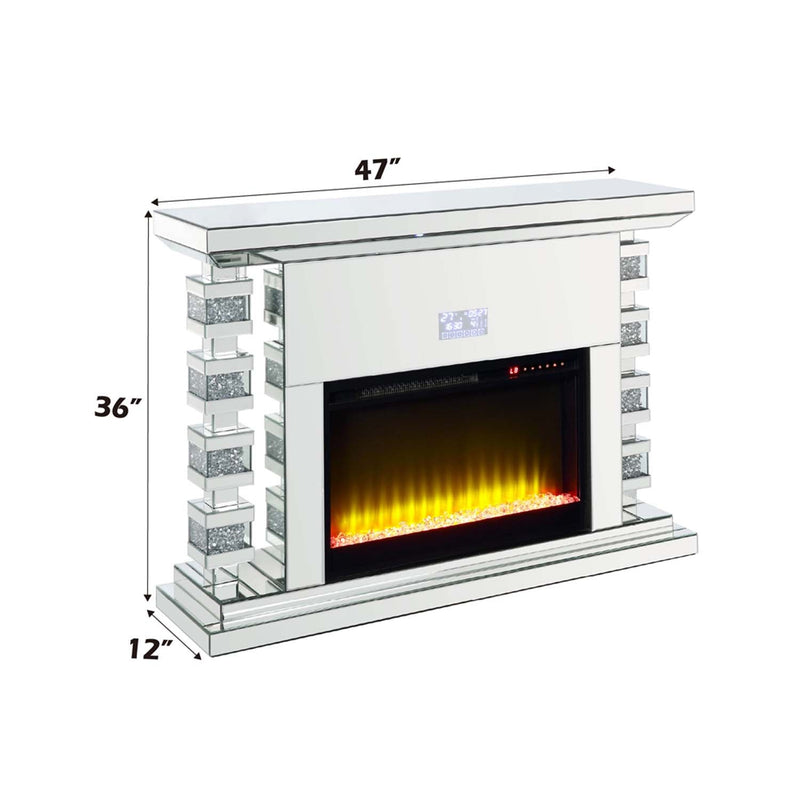 Noralie 47" Fireplace, Mirrored & Faux Diamonds Acme