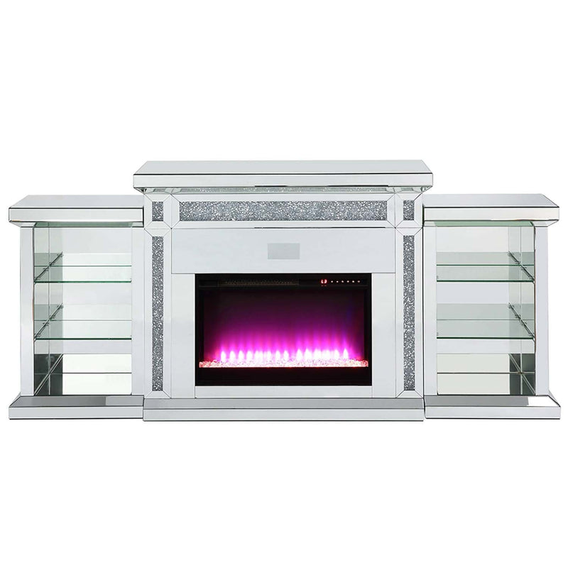 Noralie 82" Fireplace, Mirrored & Faux Diamonds Acme