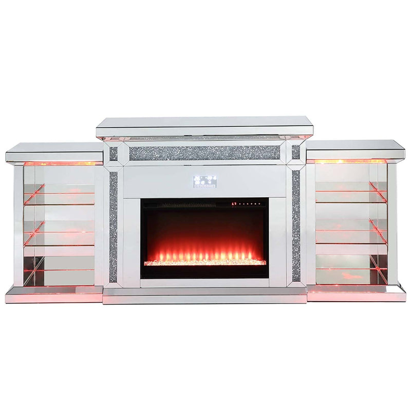 Noralie 82" Fireplace, Mirrored & Faux Diamonds Acme
