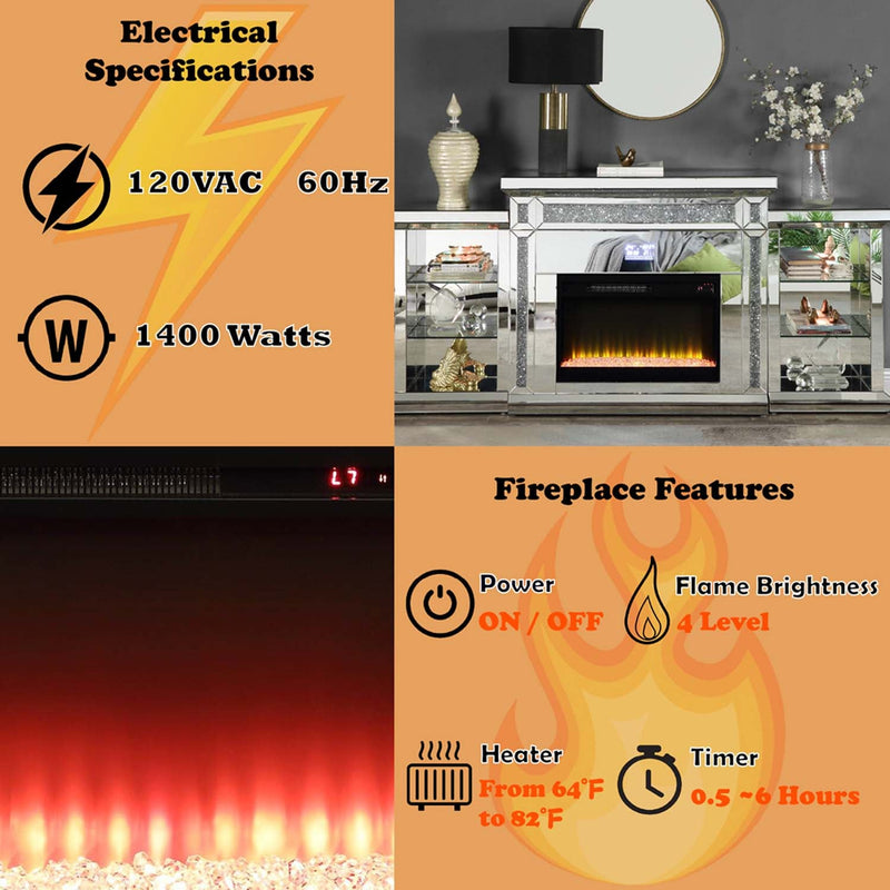 Noralie 82" Fireplace, Mirrored & Faux Diamonds Acme