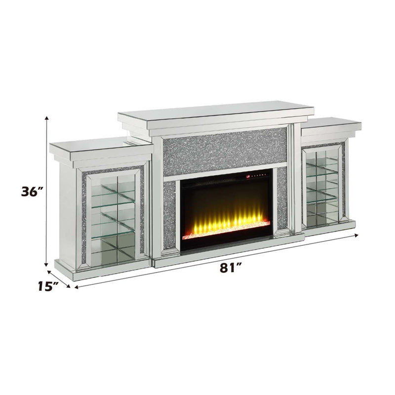 Noralie 81" Fireplace, Mirrored & Faux Diamonds Acme