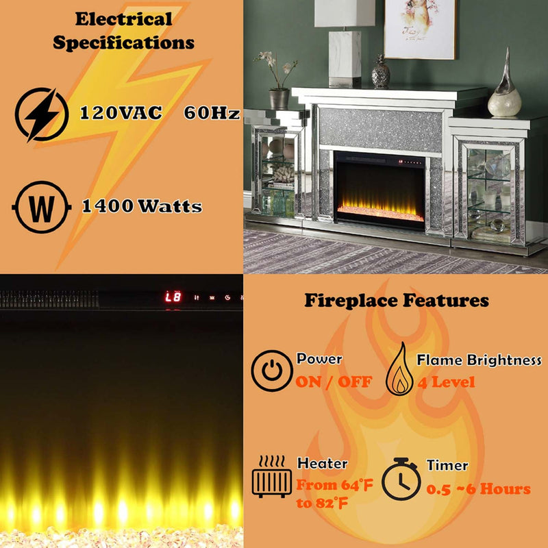 Noralie 81" Fireplace, Mirrored & Faux Diamonds Acme