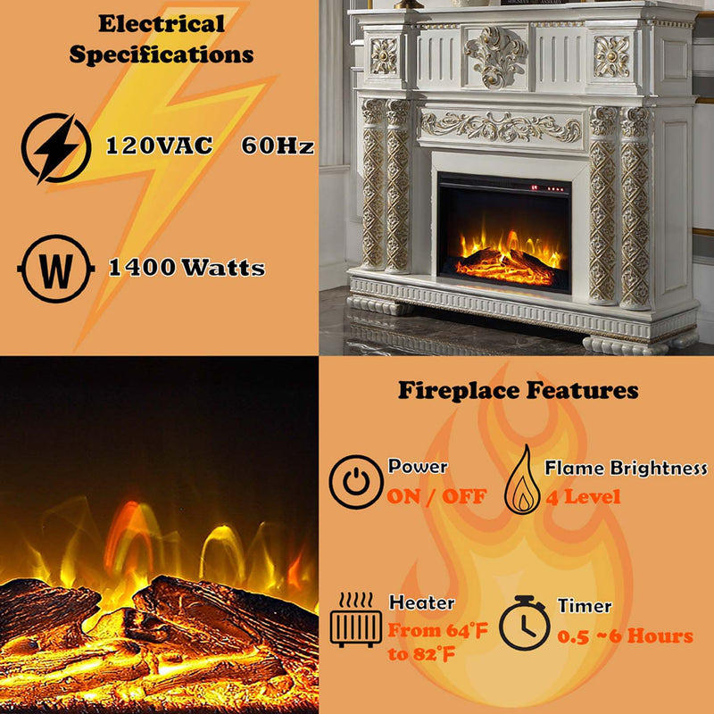 Vendome 59" Fireplace, Antique Pearl Finish Acme