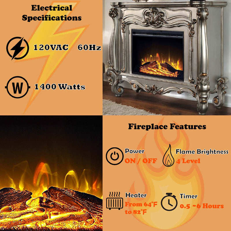 Versailles 47" Fireplace, Antique Platinum Finish Acme