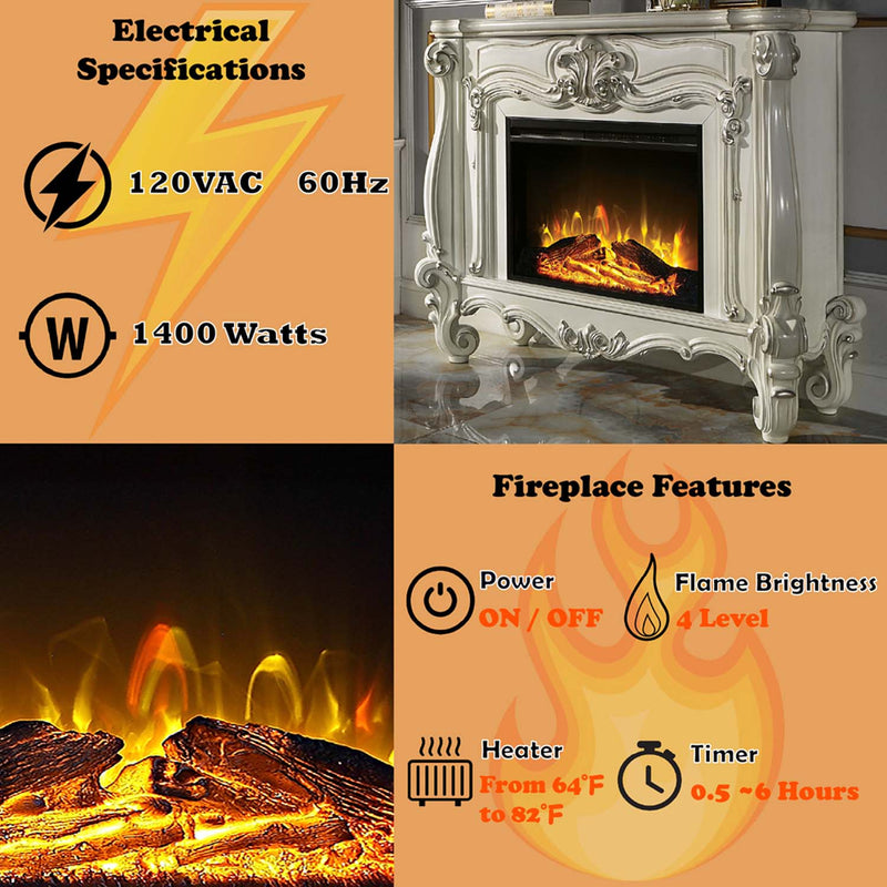Versailles 47" Fireplace, Bone White Finish Acme