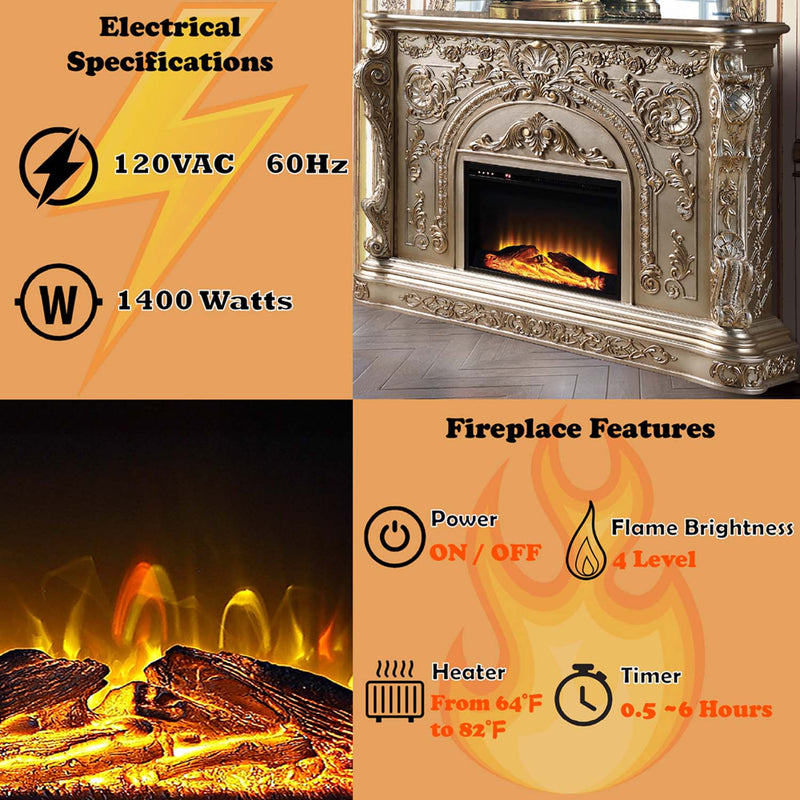 Danae 69" Fireplace, Antique Silver Finish Acme