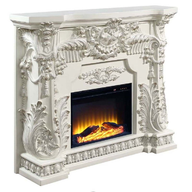 Adara 62" Fireplace, Antique White Finish Acme