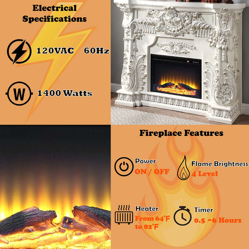 Adara 62" Fireplace, Antique White Finish Acme