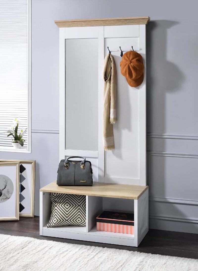 Melati Hall Tree, Light Oak & White Finish Acme
