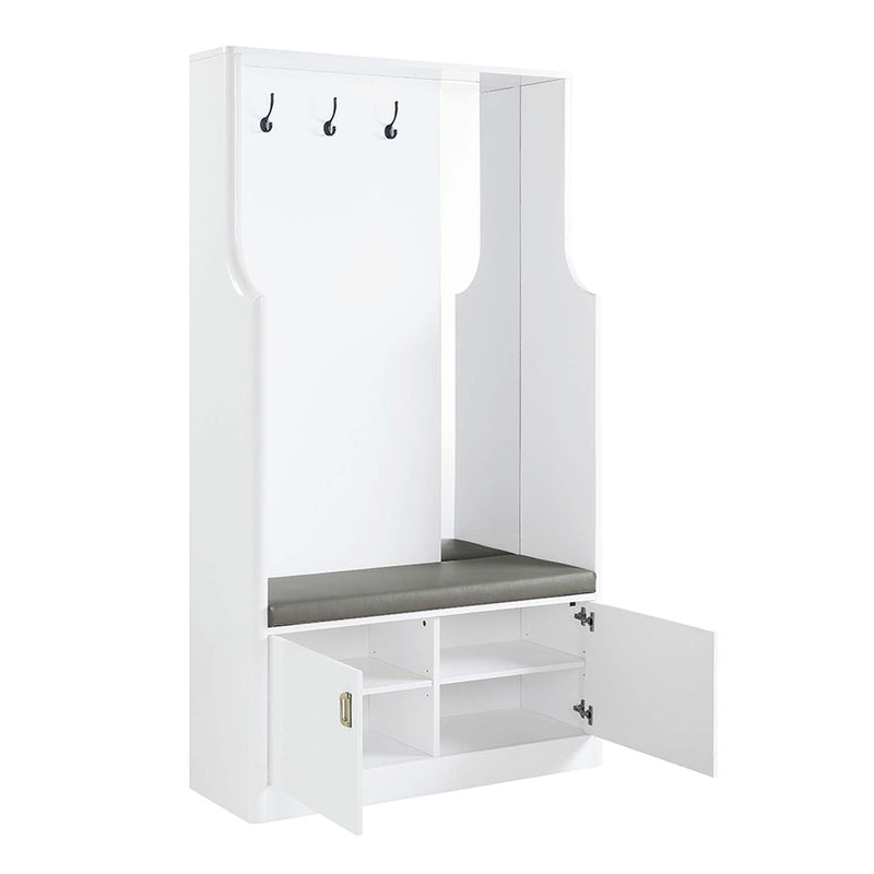 Buck II Hall Tree, White High Gloss Finish Acme