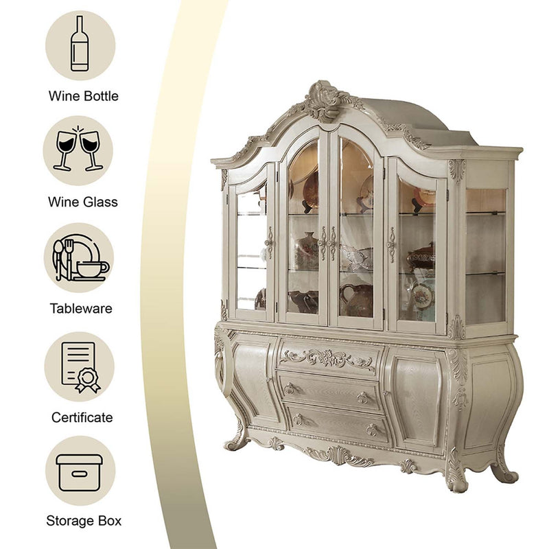 Ragenardus Buffet & Hutch, Antique White Finish Acme
