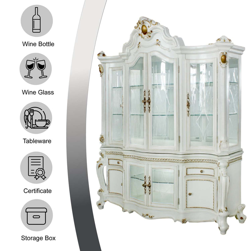 Picardy Buffet & Hutch, Antique Pearl Finish Acme