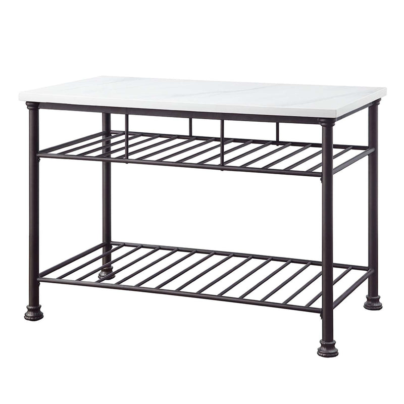 Freyja Kitchen Island, White Cultured Marble Top & Gray Finish Acme
