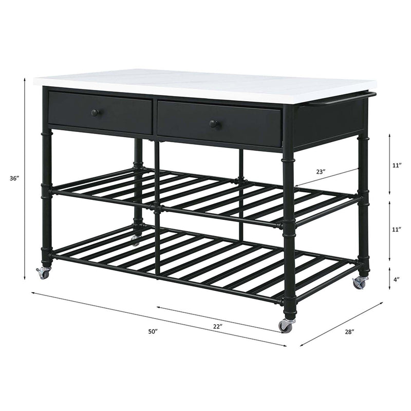 Emery Kitchen Island, White Cultured Marble Top & Gray Finish Acme