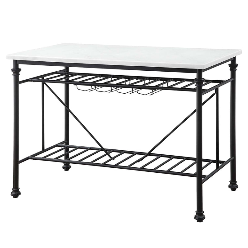 Mera Kitchen Island, White Marble Top & Gray Finish Acme