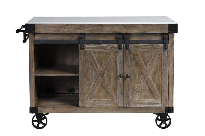 Alforvott Kitchen Island, Marble Top & Weathered Gray Finish Acme