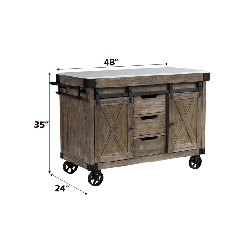 Alforvott Kitchen Island, Marble Top & Weathered Gray Finish Acme