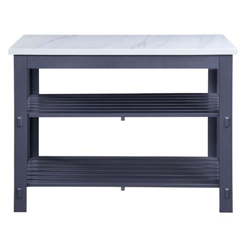 Enapay Kitchen Island, Marble Top Top & Gray Finish Acme