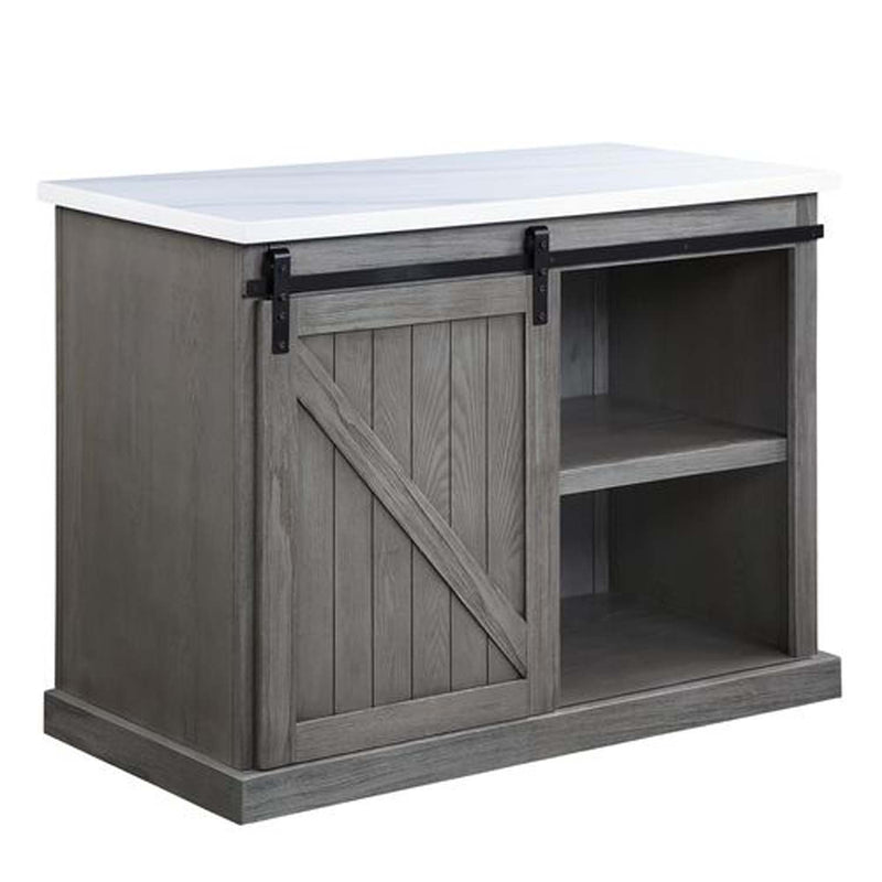 Gauri Kitchen Island, Marble Top Top & Gray Oak Finish Acme