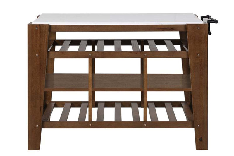 Alaroa Kitchen Island, Marble Top & Rustic Brown Finish Acme