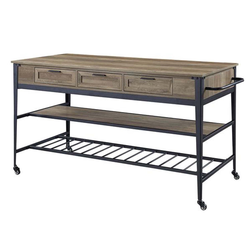 Macaria Kitchen Island, Rustic Oak & Black Finish Acme