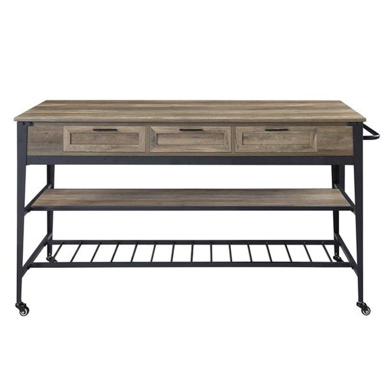 Macaria Kitchen Island, Rustic Oak & Black Finish Acme