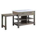 Feivel Kitchen Island w/Pull Out Table, Marble Top & Rustic Oak Finish Acme