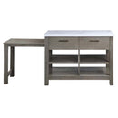Feivel Kitchen Island w/Pull Out Table, Marble Top & Rustic Oak Finish Acme
