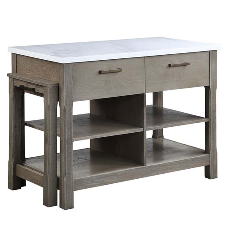 Feivel Kitchen Island w/Pull Out Table, Marble Top & Rustic Oak Finish Acme