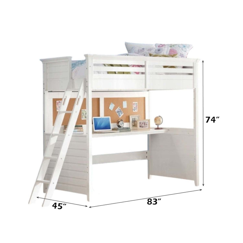 Lacey Twin Loft Bed w/Desk, White Finish Acme