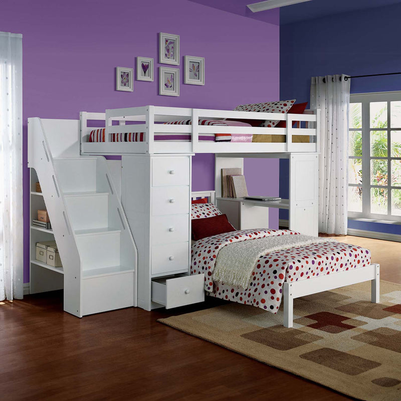 Freya Twin Loft Bed w/Storage, White Finish Acme