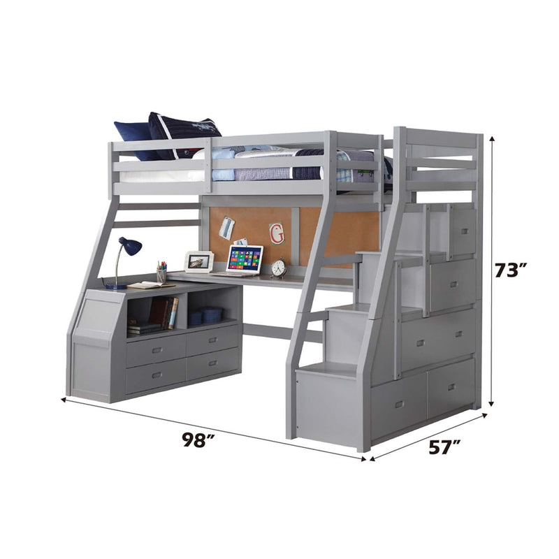 Jason II Twin Loft Bed w/Storage, Gray Finish Acme