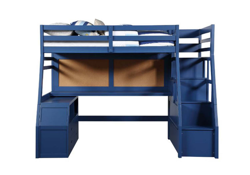 Jason II Twin Loft Bed w/Storage, Navy Blue Finish Acme