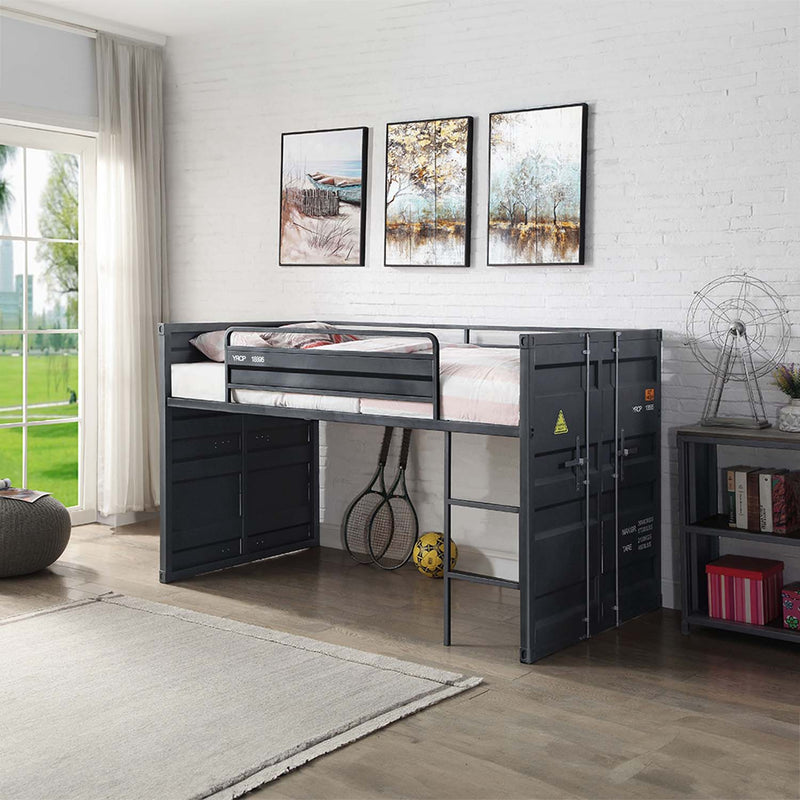 Cargo Twin Loft Bed w/Slide, Gunmetal Finish Acme