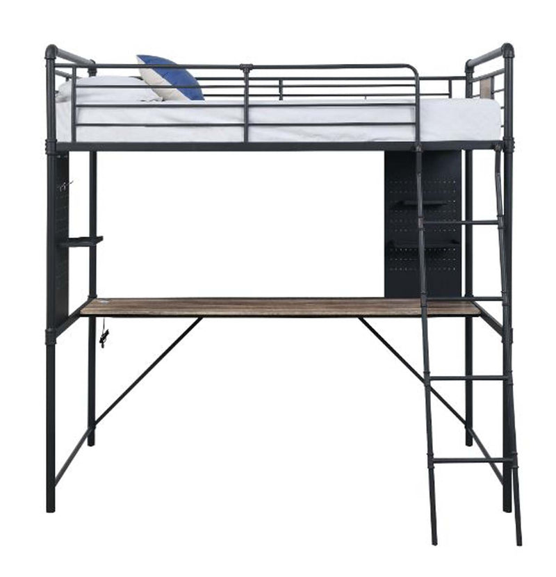 Cordelia Twin Loft Bed w/Desk, Antique Oak, Sandy Black & Dark Bronze Acme