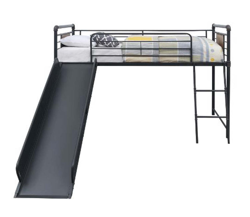 Cordelia Twin Loft Bed w/Slide, Sandy Black & Dark Bronze Hand-Brushed Finish Acme